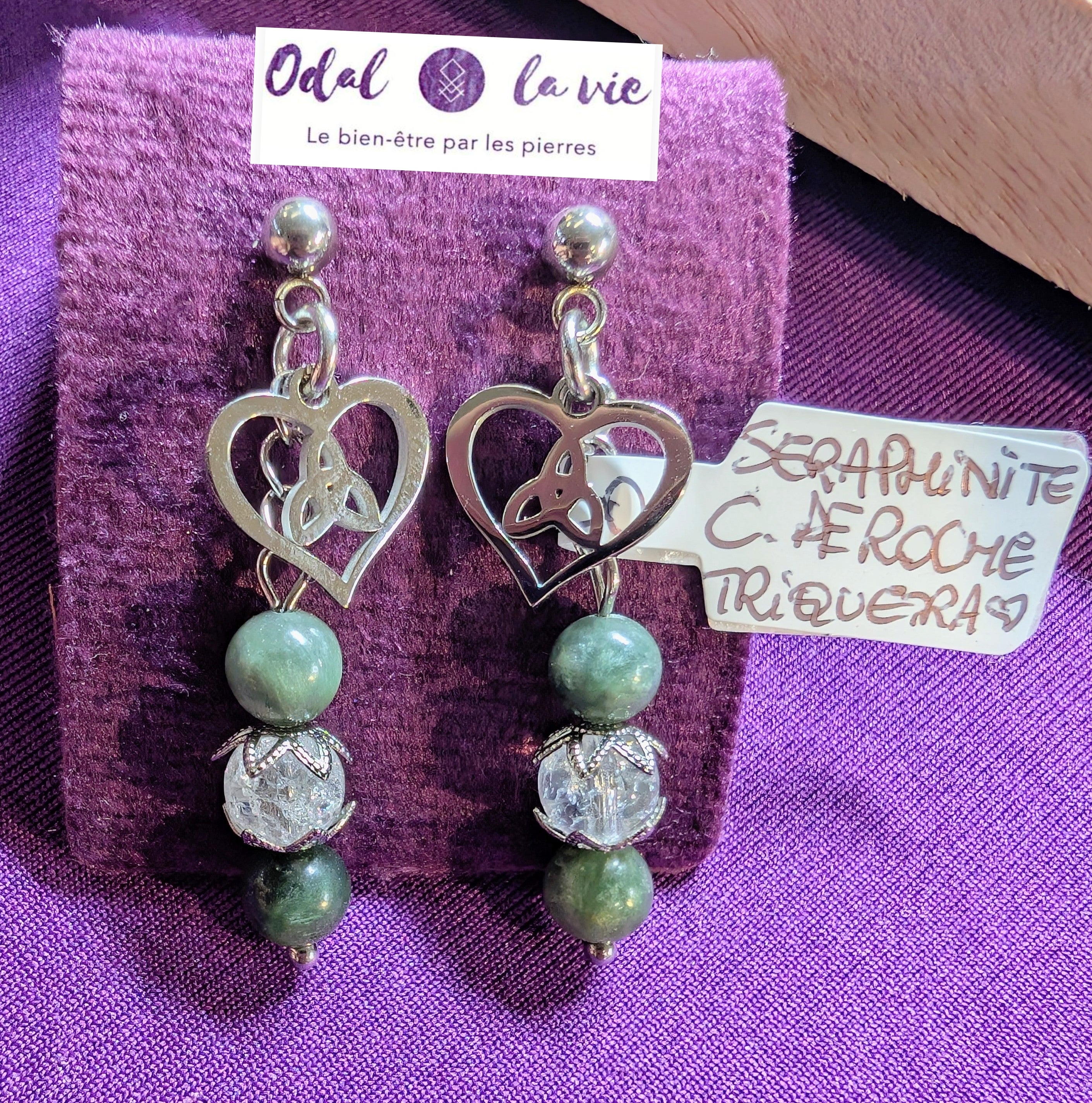 Boucles d'oreilles Séraphinite et cristal de roche craquelé