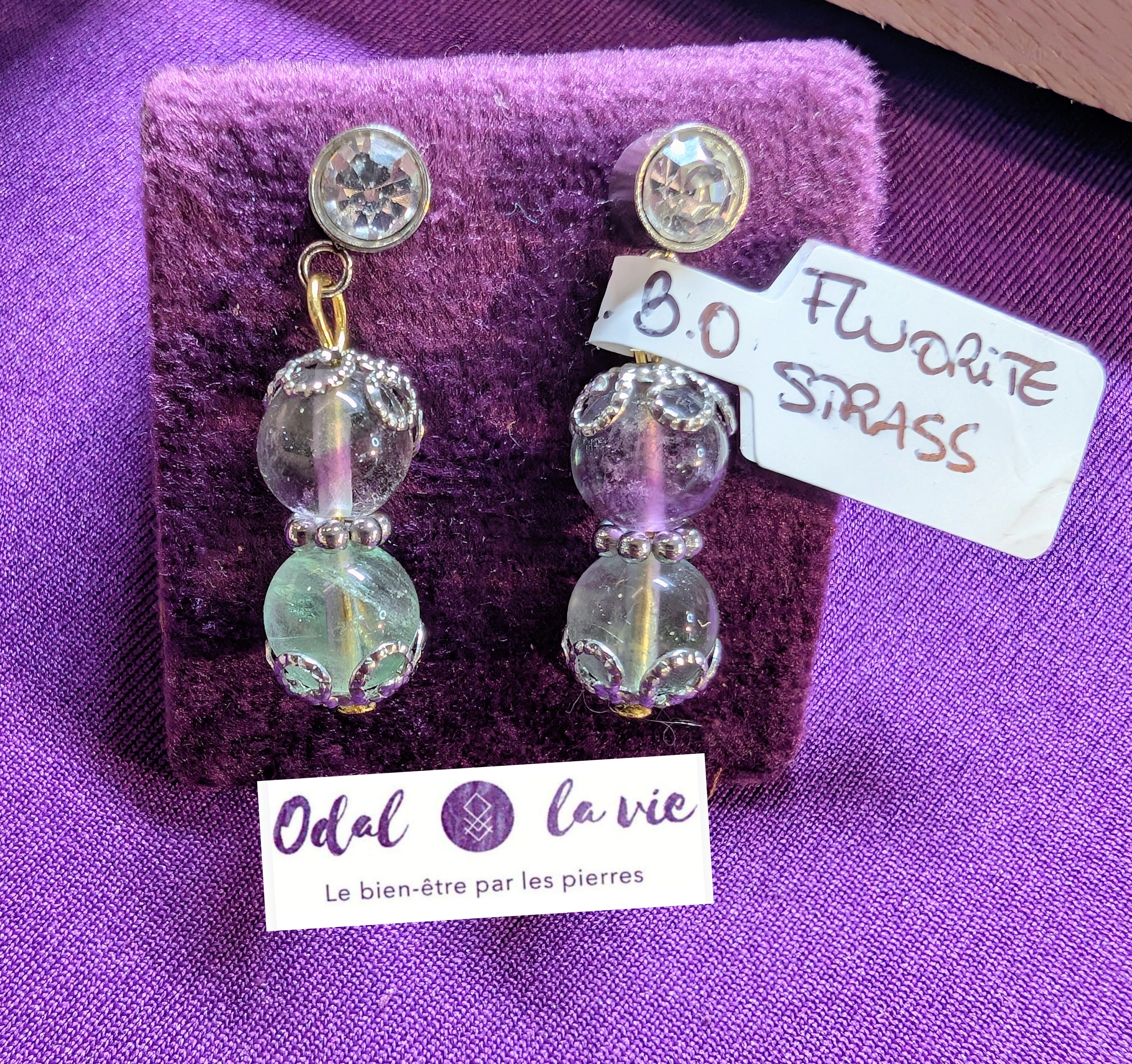 Boucles d'oreilles en pierres naturelles de fluorite multicolore