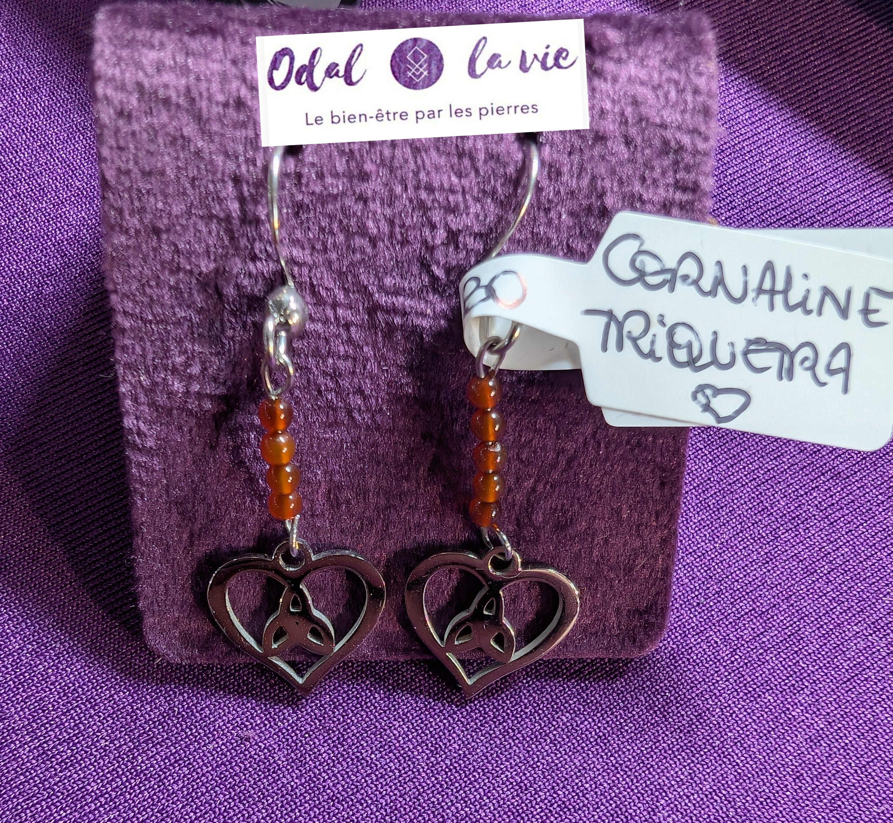 Boucle d'oreilles cornaline et breloque triquetra (celtic knot/noeud celtic)