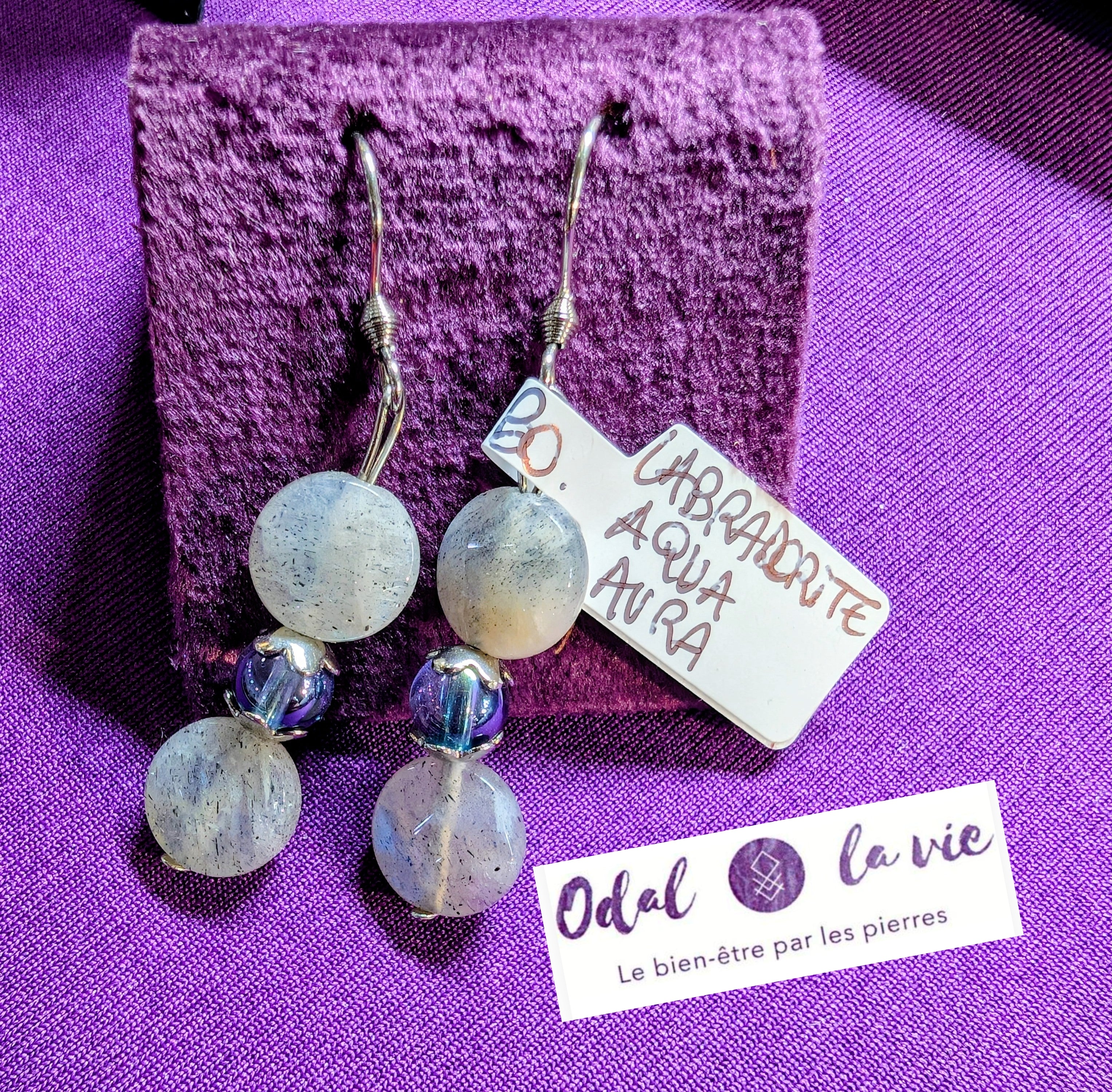 Boucles d'oreilles labradorite et aqua aura