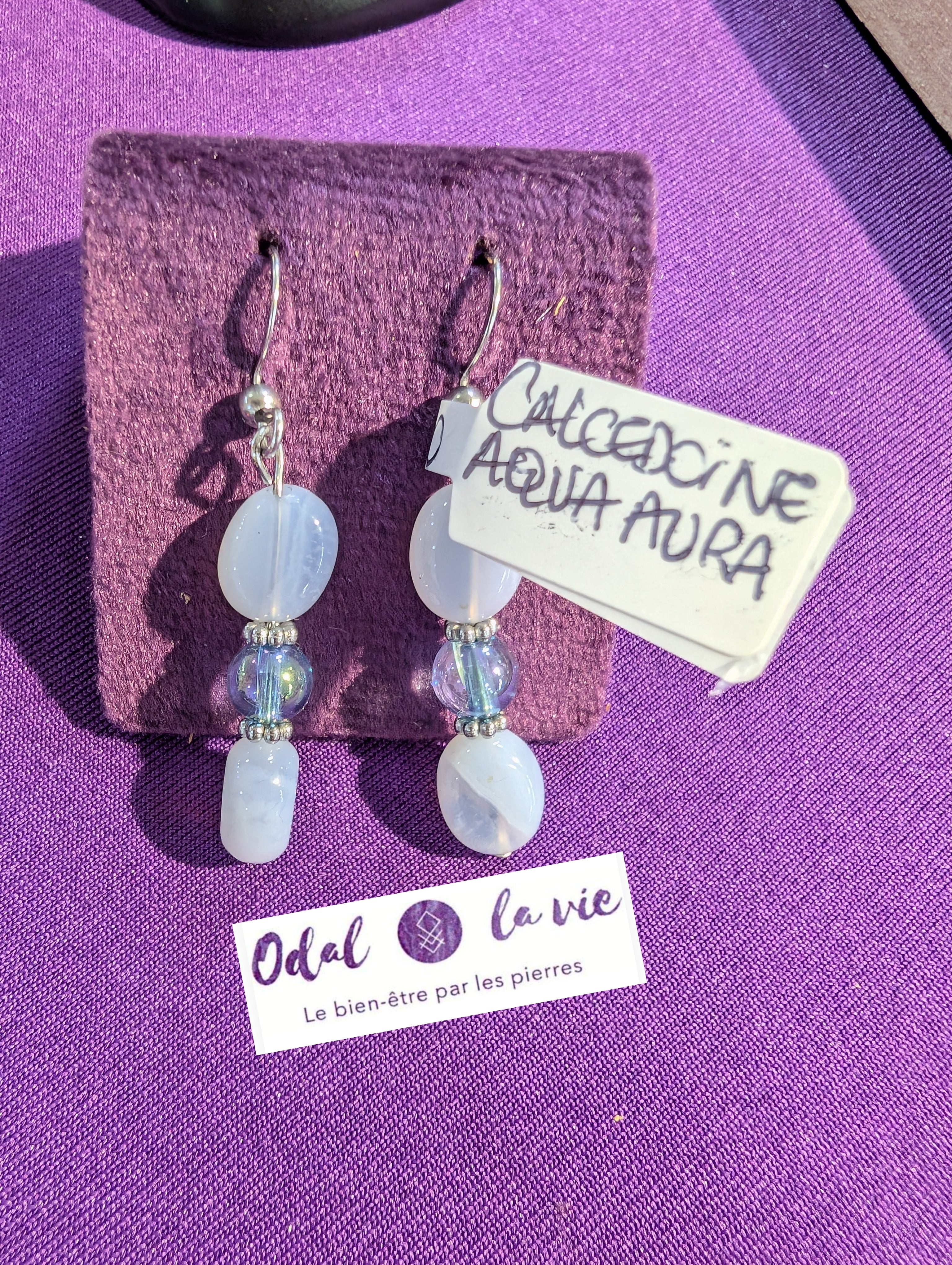 Boucles d'oreilles aqua aura et calcédoine bleue