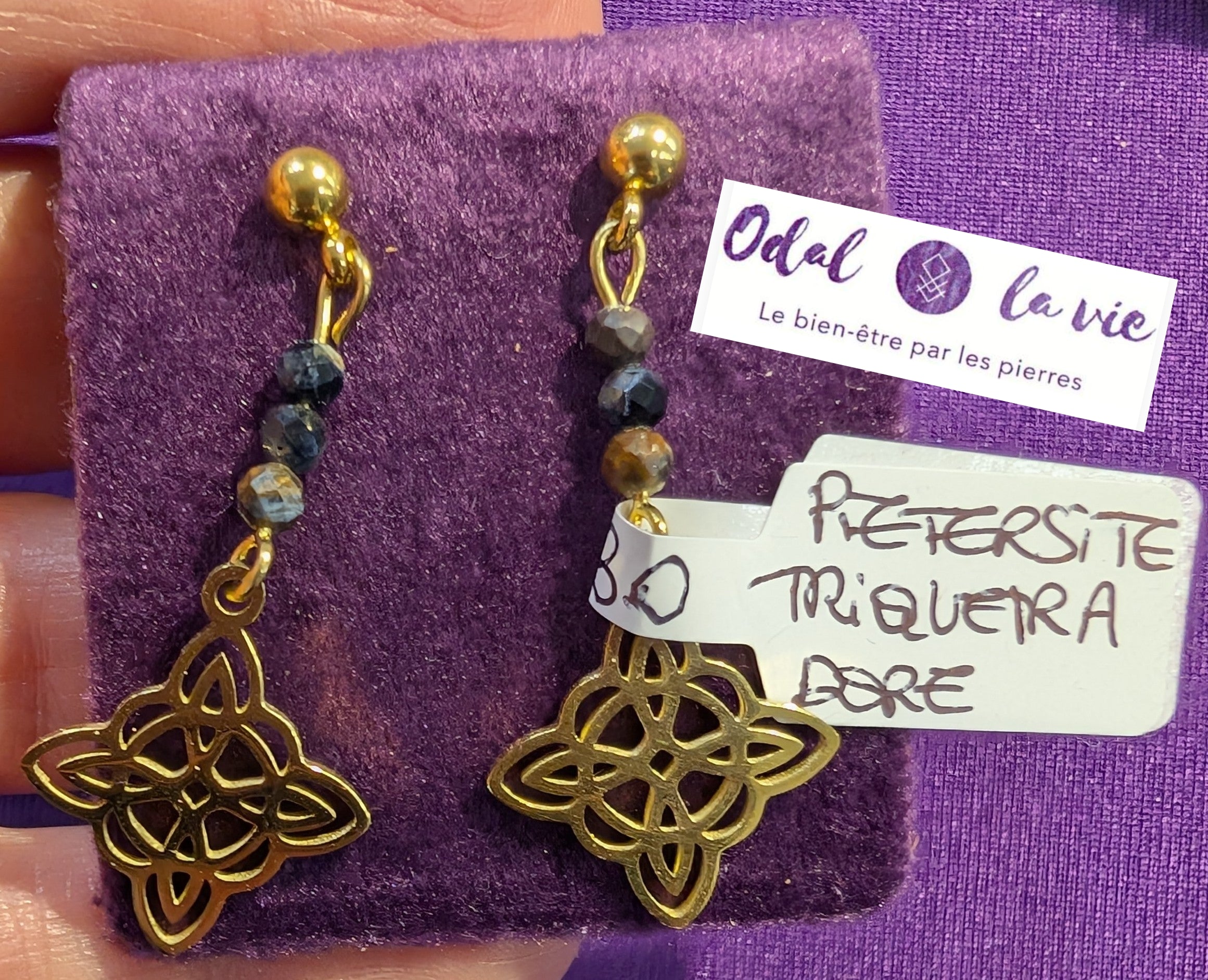 Boucles d'oreilles pietersite et noeud de sorcière