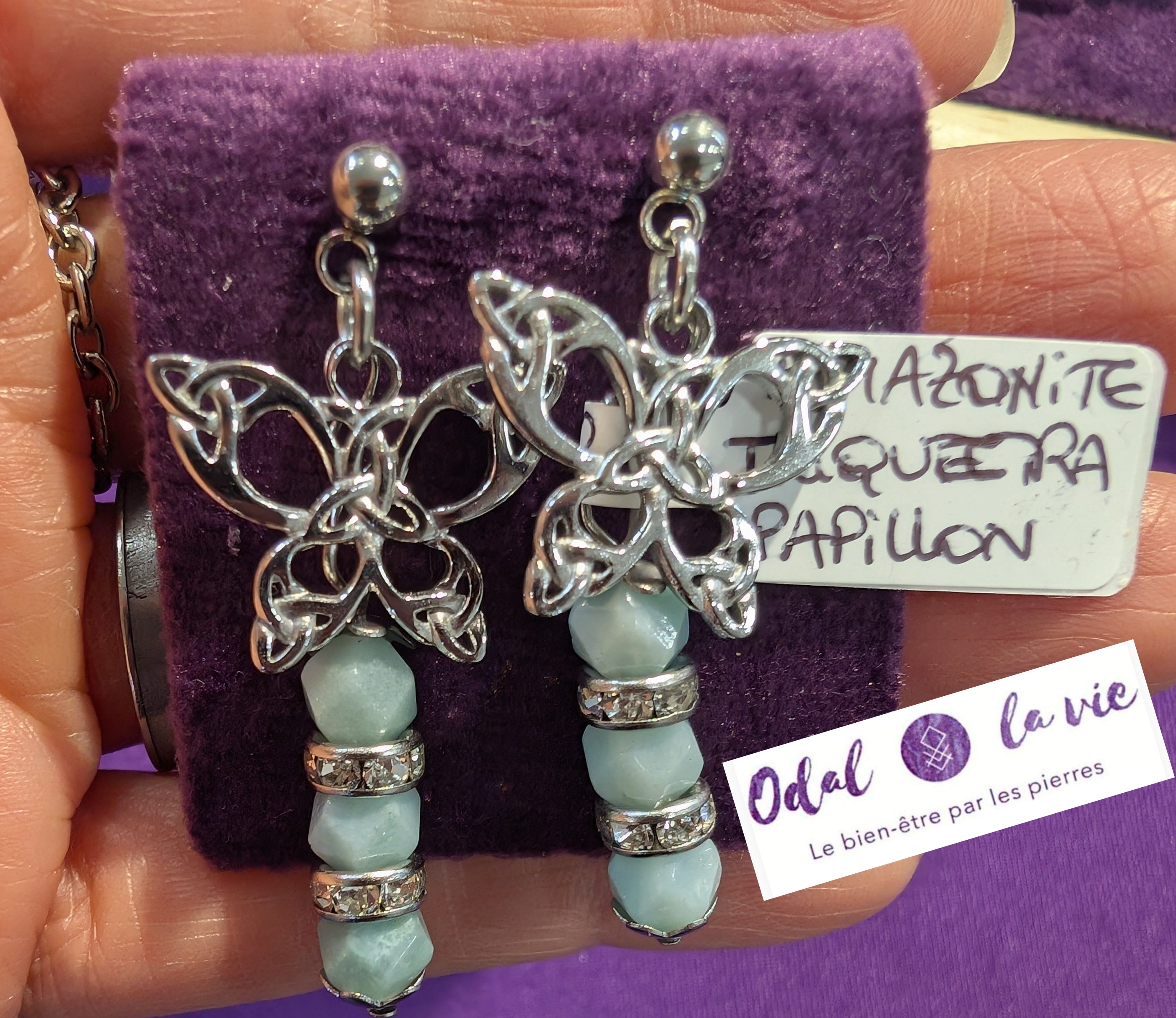 Boucles d'oreilles amazonite et Papillon triquetra