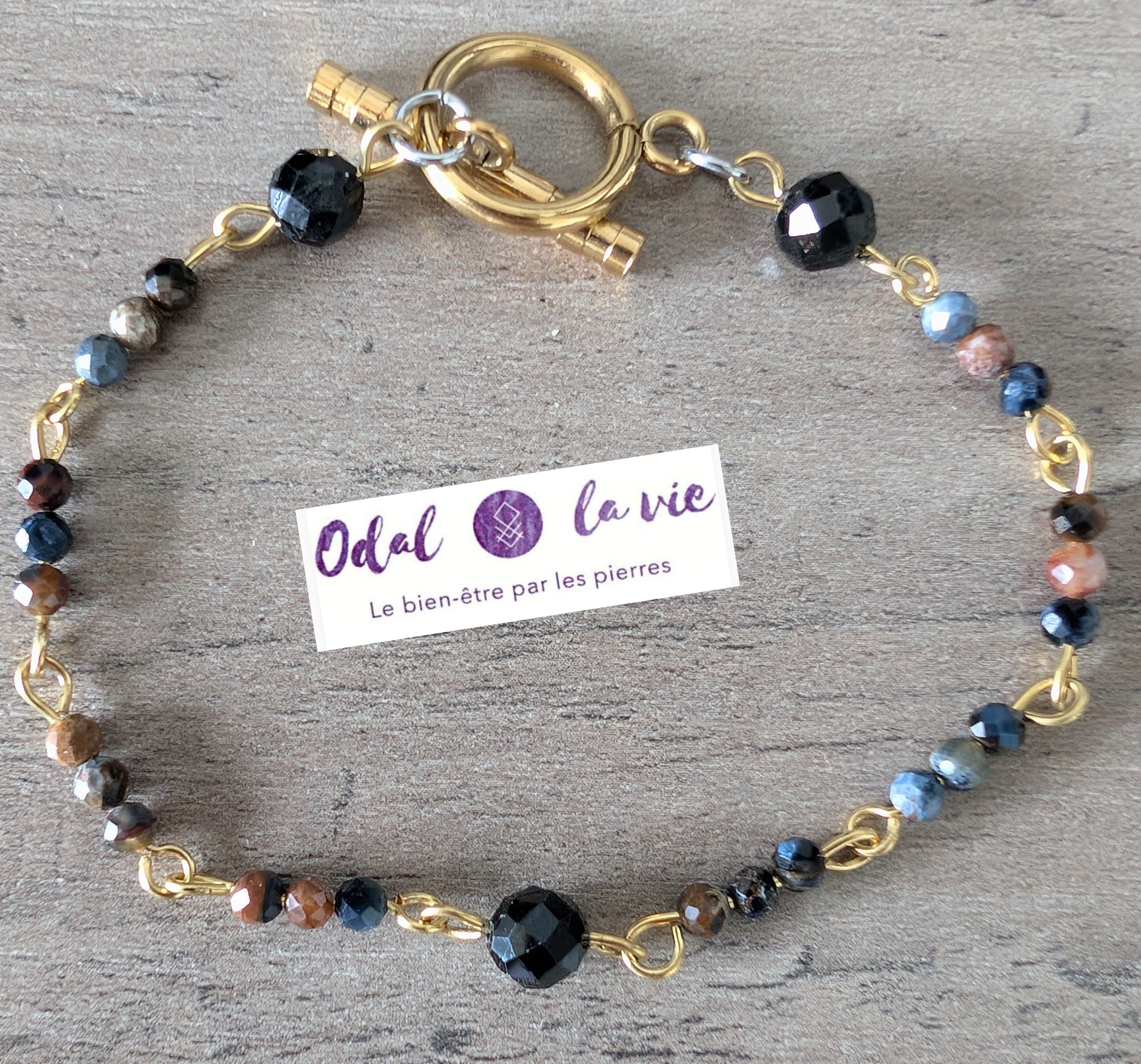 Bracelet protection et détermination en piertersite, tourmaline noire facettée