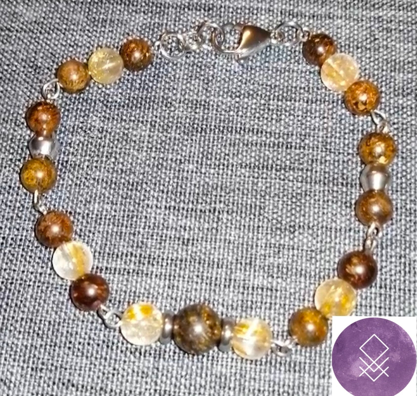 Bracelet force et confiance en quartz rutile et bronzite