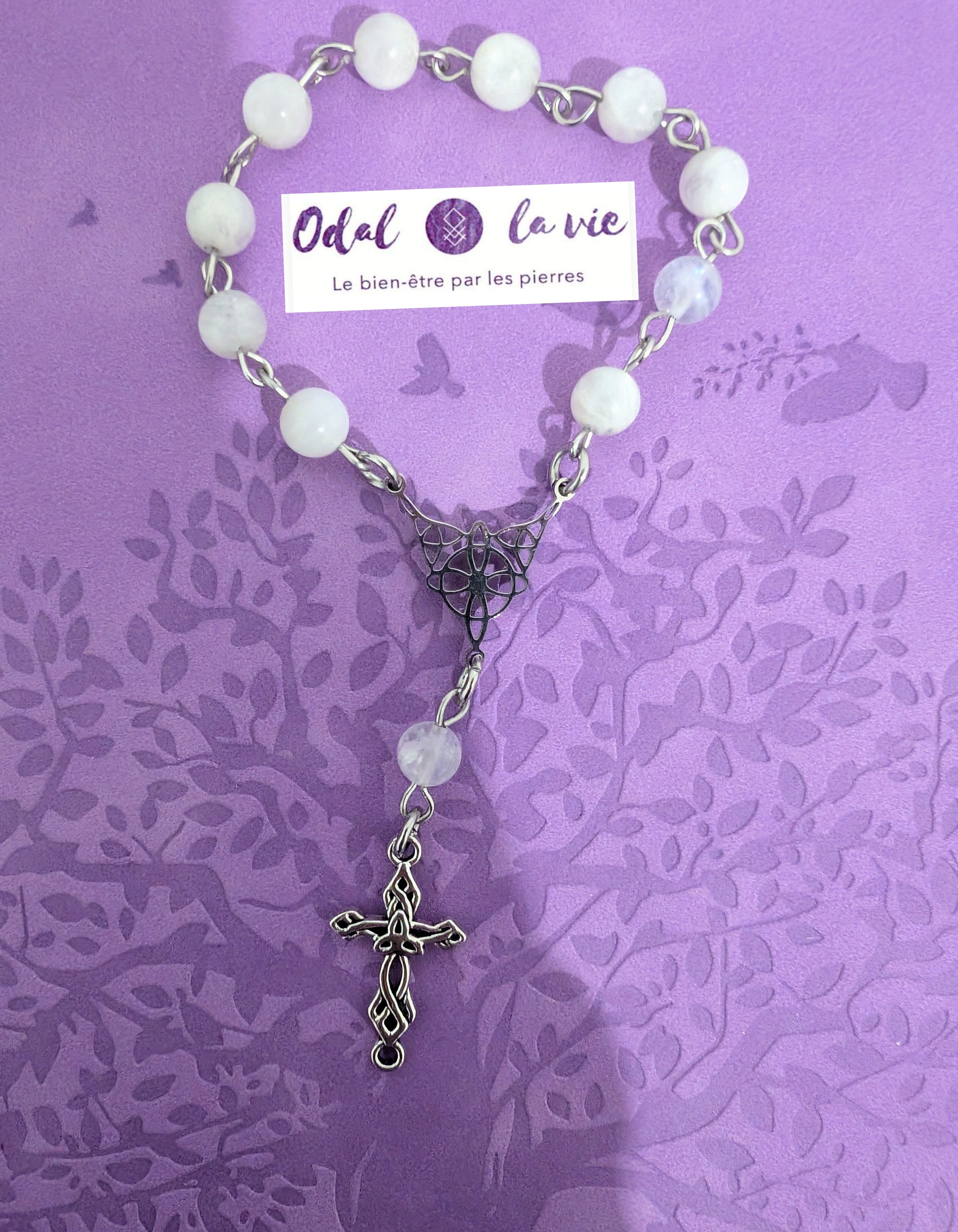 Dizainier intuition en pierre de lune, connecteur wicca et croix nœud celte